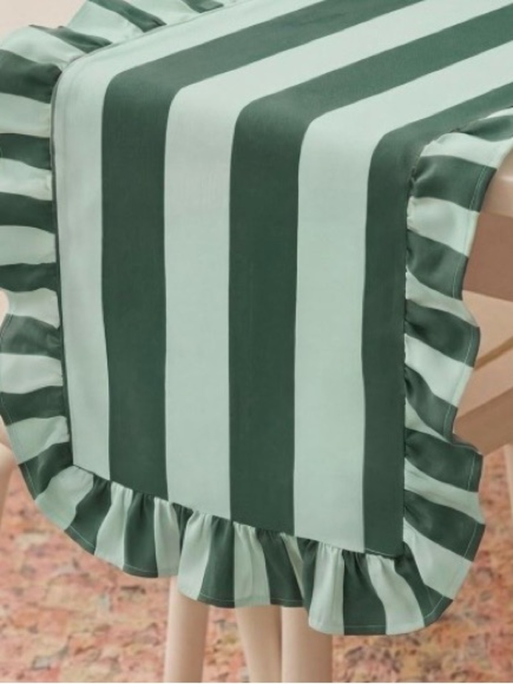 Striped Table Runner with Ruffle - FOREST GREEN & MINT GREEN - Picture 2 of 7